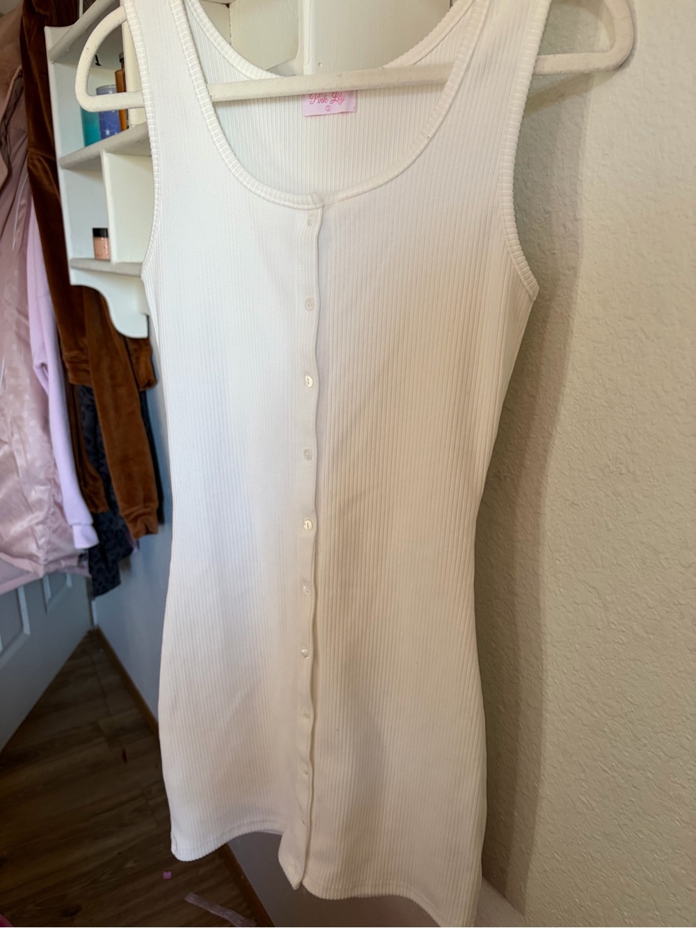 Pink Lily White Ribbed Button-Front Tank - Picture 3 of 3